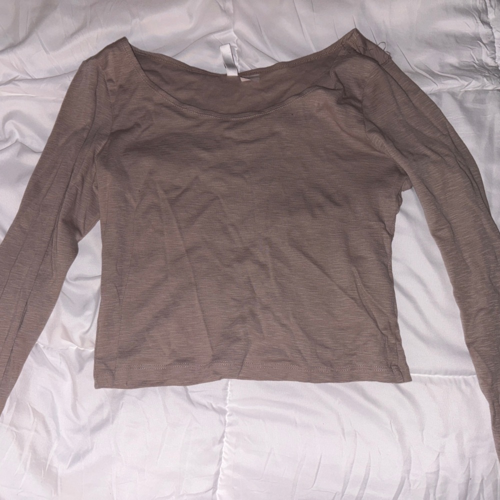 H&M Brown Fitted Long Sleeve Blouse